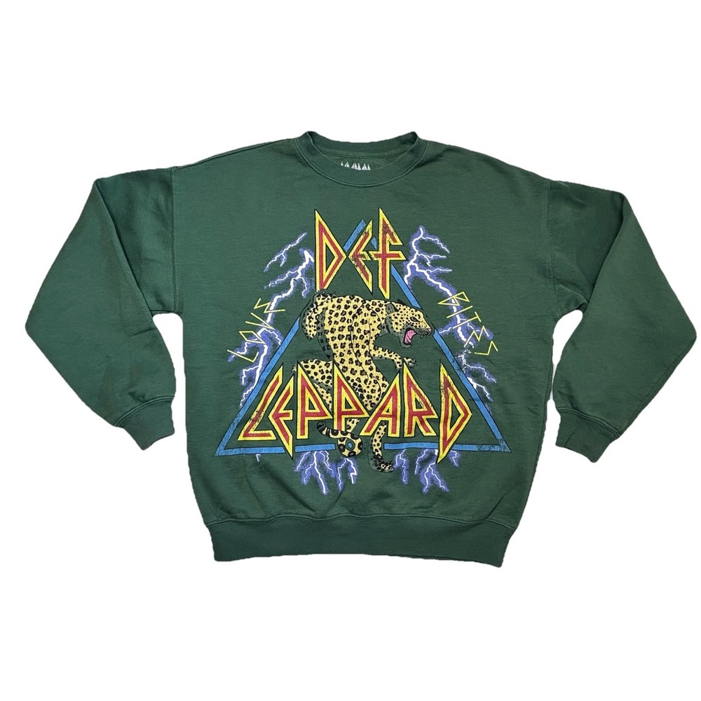 Def Leppard Retro Sweatshirt Adult Size XS Green Graphic Print Beaded Stars 80's